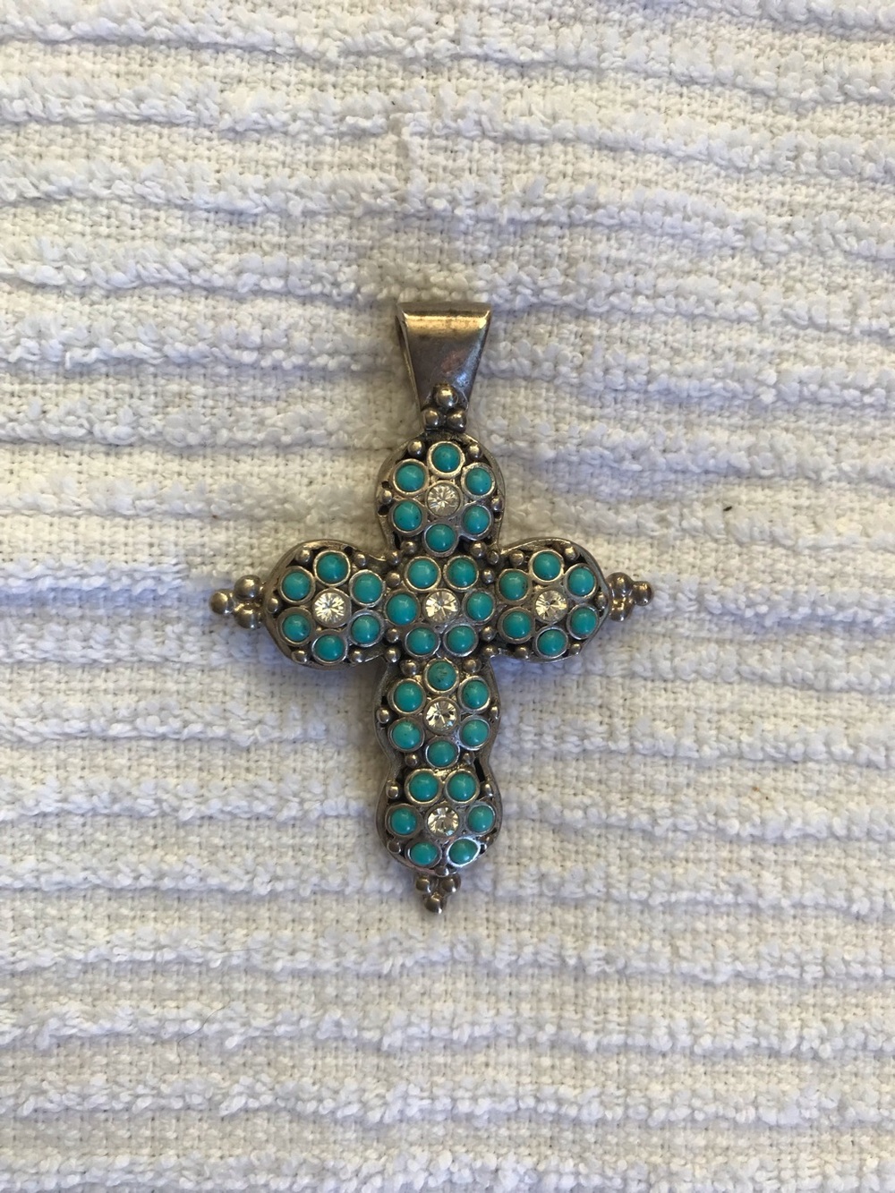Signed THAILAND Turquoise Cross Pendant Necklace - Silver 925-